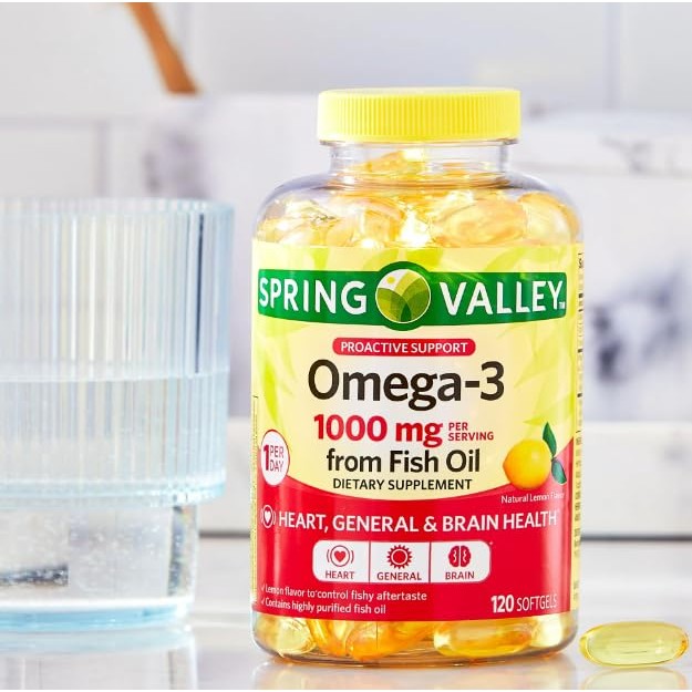Asherpro Spring Valley Omega-3 Fish Oil, 1000mg, Omega 3 Fish Oil, Fish Oil Omega 3 Supplements,Omega3, Omega 3 Fatty Acid Supplements, Fish Oil Supplements,= 120 Count + Pill Organizer - Medaid International