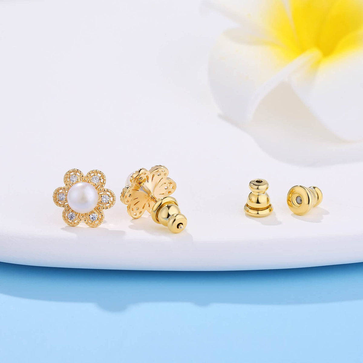 TERRIFI Locking Earring Backs for Studs, Hypoallergenic 18k Gold Bullet Earring Backs Replacements for Studs/Droopy Ears, Secure Locking Backing for Sensitive Ears (Gold 4pairs)