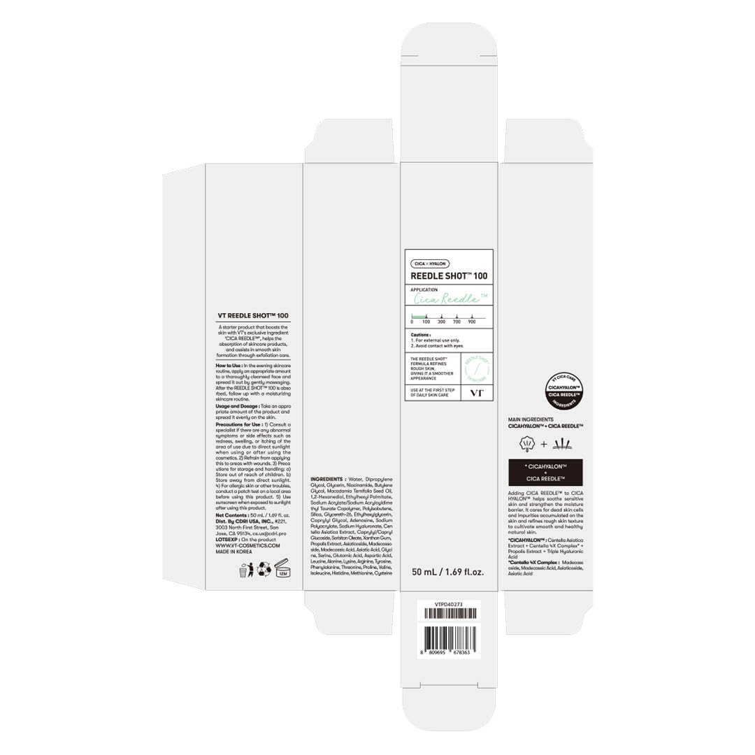 VT COSMETICS CICA Reedle Shot 100, Spicule Microneedling Serum for Pore Care & Exfoliation, Exosome, Centella Asiatica for Glass Skin, Skin Texture, Korean Liquid Skin Booster (1.69 Fl Oz / 50ml) - Medaid International