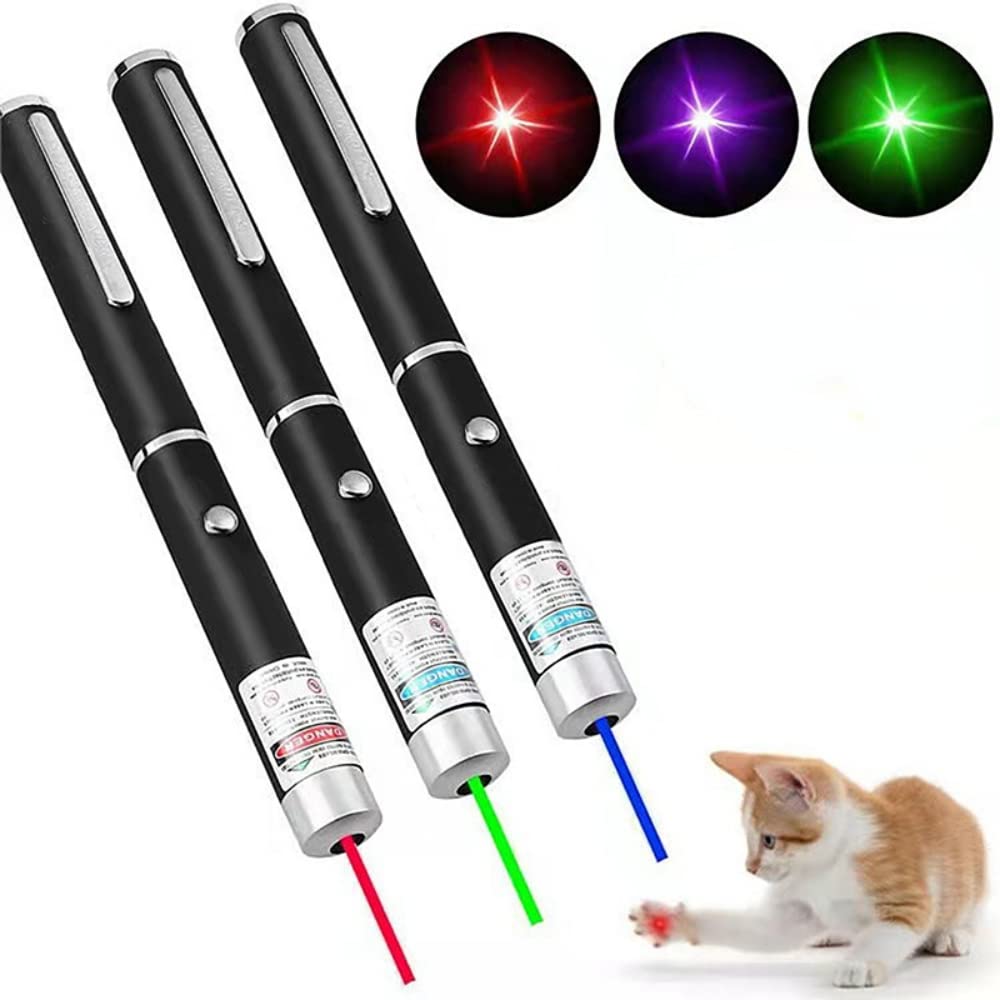 WNZQK 3 Pcs Laser Pointer for Cats Dogs Cats Laser Pointer Pet Interactive Toys Laser Presentation Remotes Red Green Purple Light (3 PCS Pack Color Mixed, Without Battery) - Medaid International