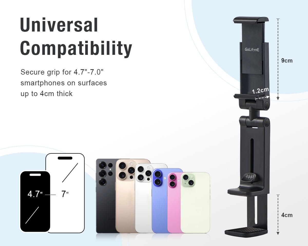 Golifyne Universal Airplane Phone Holder Mount, Handsfree Travel Essential with 360° Adjustable Clamp for Smartphones, Pocket-Sized Phone Stand Accessories for Flying Seat Backs and Tray Tables, Black - Medaid International
