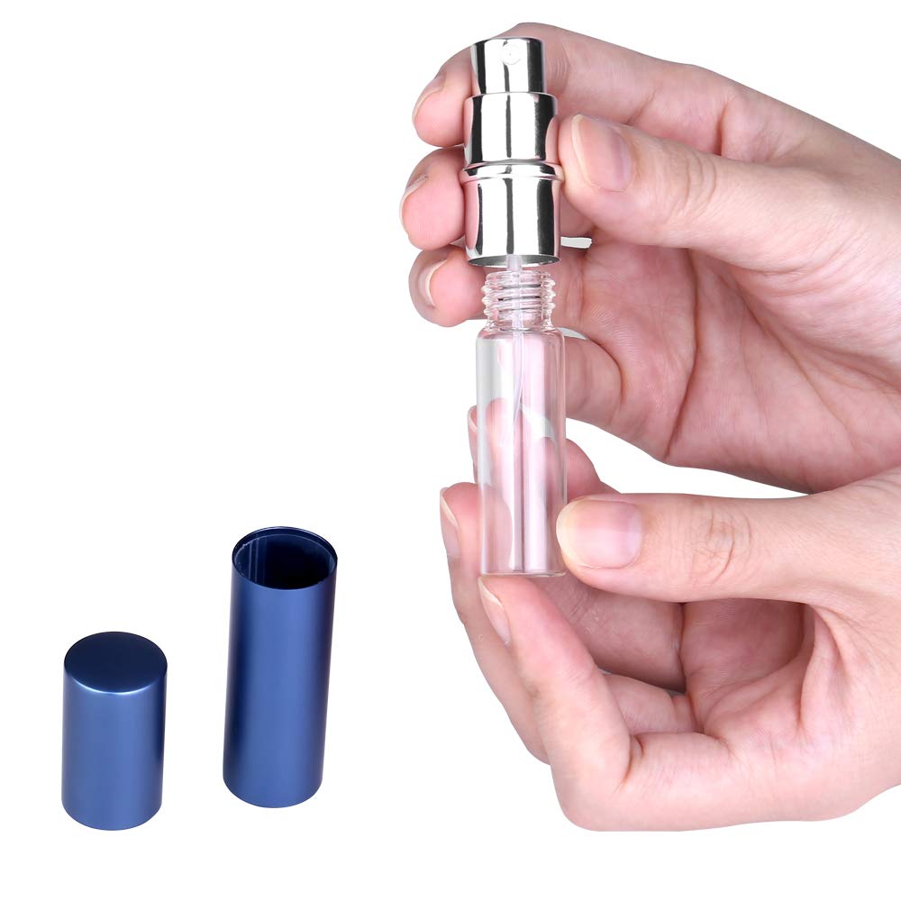 Portable Mini Refillable Perfume Bottle, 3 Pcs Travel Size Perfume Atomizer Empty Spray Bottle Case for Outdoor and Traveling with Funnel and Perfume Diffuser (A - 6ml (Black+Silver+Dark Blue)) - Medaid International