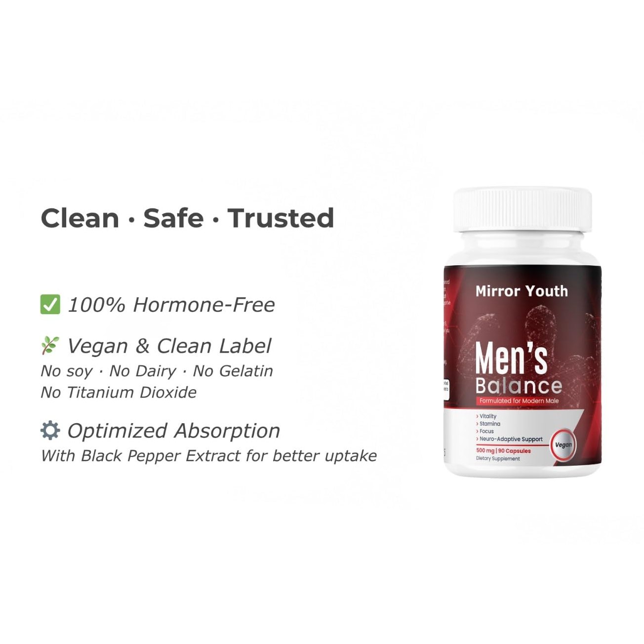 Mirror Youth Cistanche Tubulosa 400mg Men's Performance Supplement - Natural Vitality Energy Support with L-Citrulline, Black Maca, Ashwagandha, Pomegranate Herbal Complex - Medaid International
