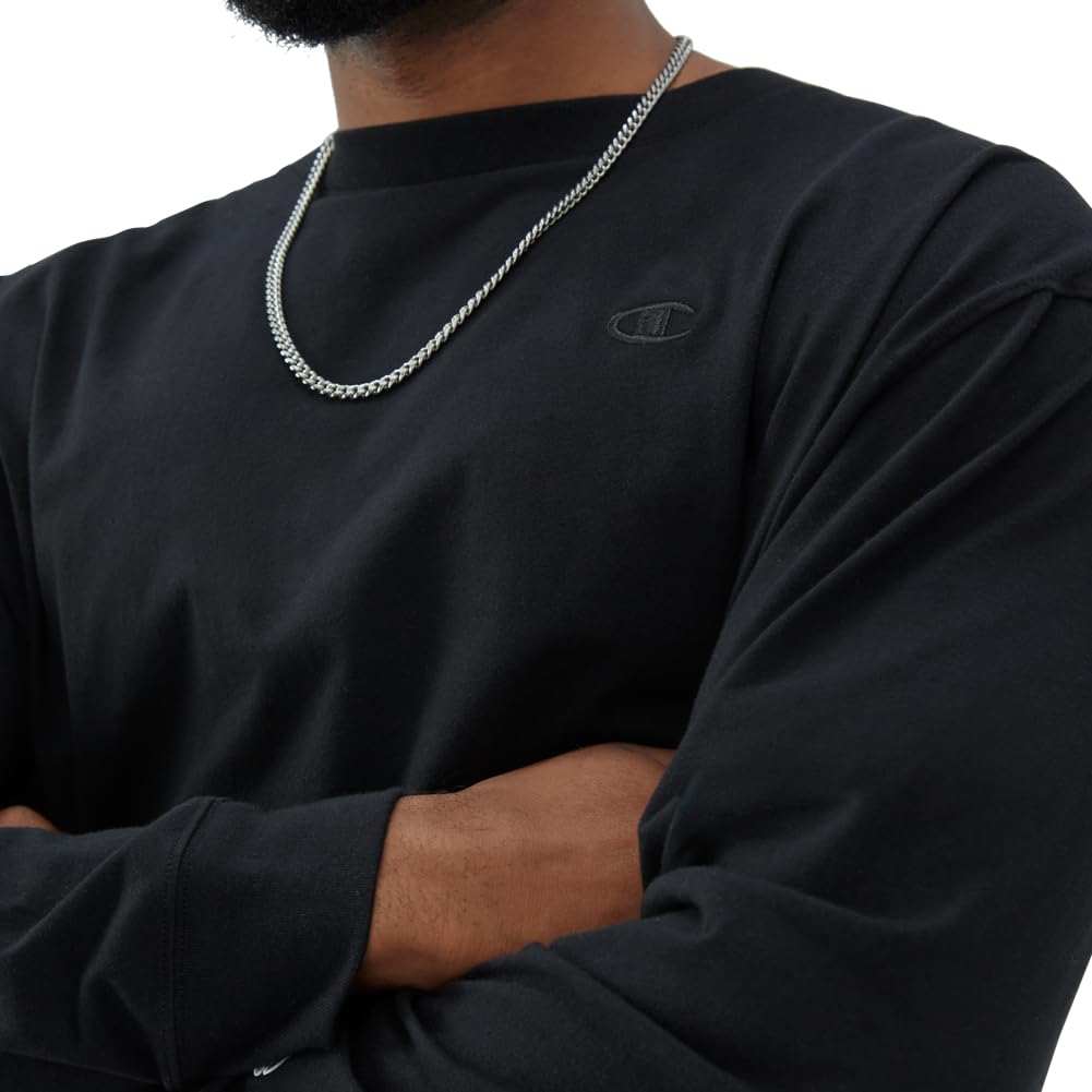 Champion mens Classic Jersey Long-sleeve Tee Shirt, Black, Medium US - Medaid International