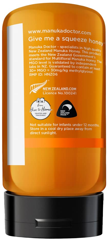 Manuka Doctor - MGO 30+ Squeezy Manuka Honey Multifloral, 100% Pure New Zealand Honey. Certified. Guaranteed. Raw. Non-GMO (10.58 oz) - Medaid International