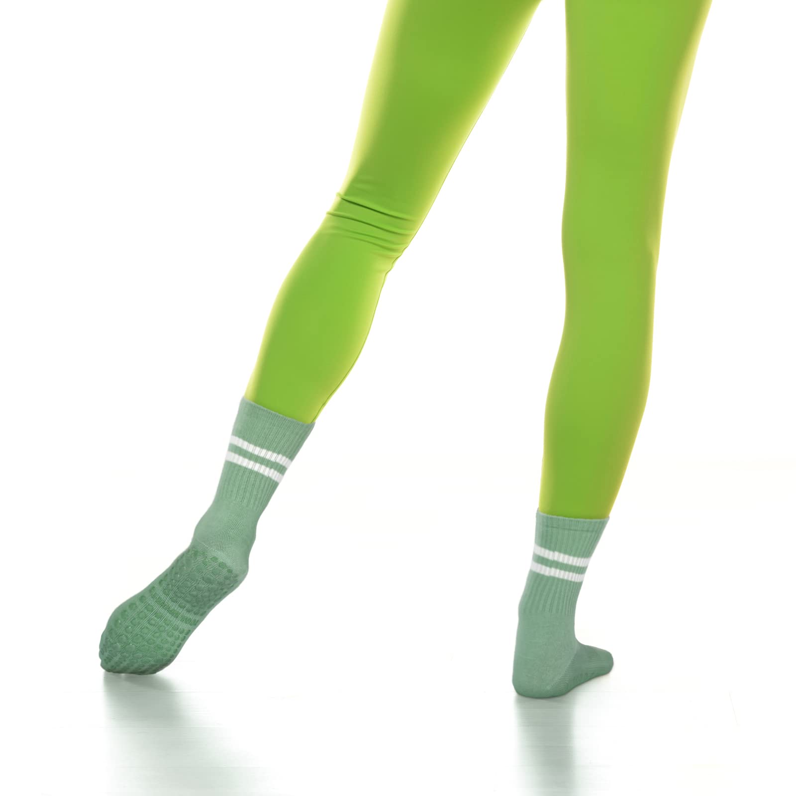 Sureio 6 Pairs Women Long Pilates Grip Socks with Non Slip Crew Grippy Socks with Stripe for Sports Yoga Barre Ballet (Classic Color) - Medaid International