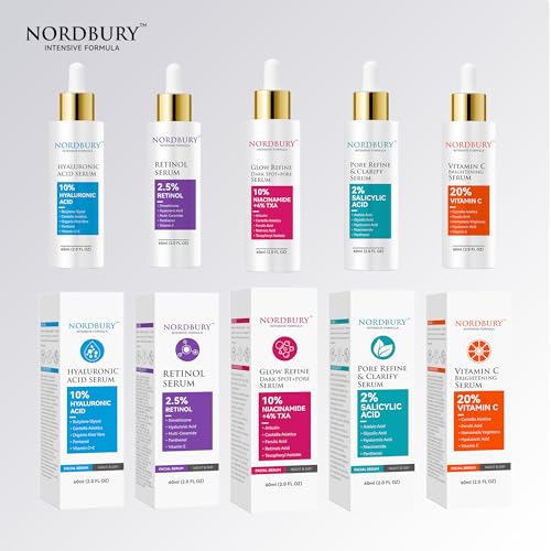 NORDBURY Retinol Serum, 2.5% Retinol with Vitamin E Ceramide Hyaluronic Acid & Organic Aloe Vera, Smooth Fine Lines Reduce Wrinkles and Improve Texture Skin Renewal Actively Night & Day, 60ml - Medaid International