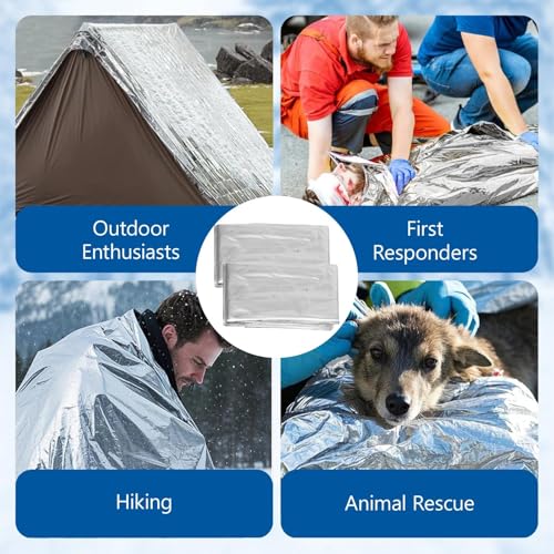 4-Pack Reflective Mylar Emergency Thermal Blankets Compact Survival Blankets for Outdoor, Hiking, Camping, First Aid