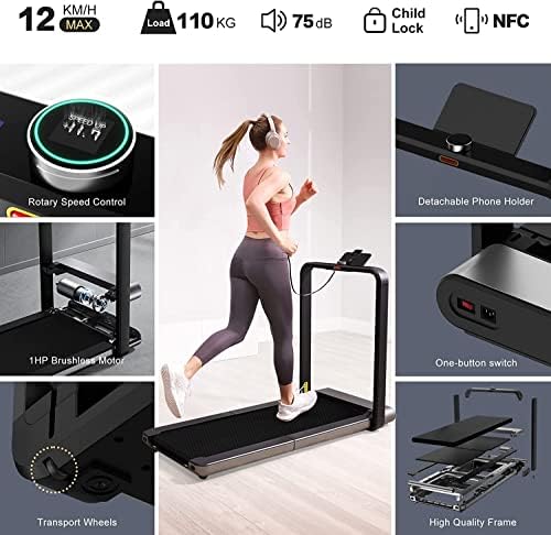 KINGSMITH Double fold Running Walking Pad NFC enabled smart sensors with integral aluminum alloy frame structure Speed 0.5 12 Km/H Walking In The Office, Gray, TRX21F, WalkingPad Treadmill X21|B07SSYX2WF