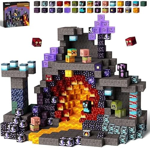 Moonmen 200Pcs Magnetic Blocks - Build Magnet World Set, Magnetic Tiles Building Blocks Toddler Toys STEM Sensory Outdoor Toys Creative Games for 3+Year Old Boys & Girls (Magma cave)|B0FL84WRGG