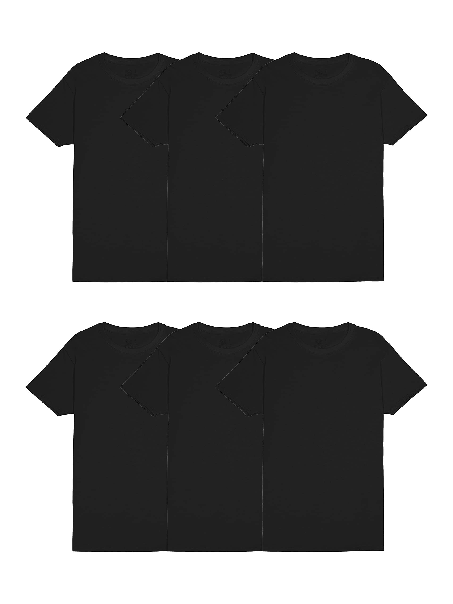 Fruit of the Loom Men's Eversoft Cotton Stay Tucked Crew T-Shirt, Regular - 6 Pack - Black, Medium - Medaid International