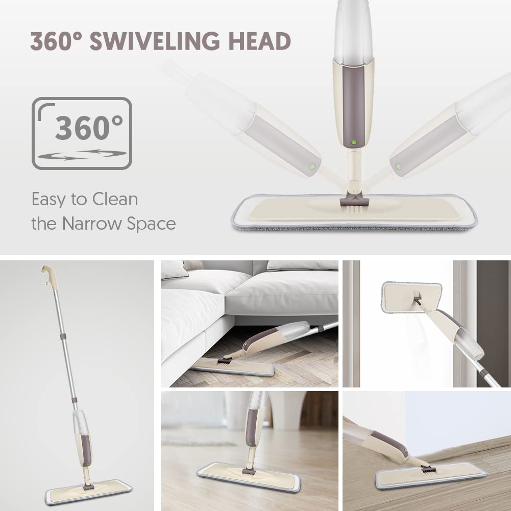 HOMTOYOU Spray Mops for Floor Cleaning: Wet Floor Mop with 3 Washable Microfiber Pads for Hardwood Laminate Wood Vinyl Ceramic Tiles Home Kitchen - Medaid International