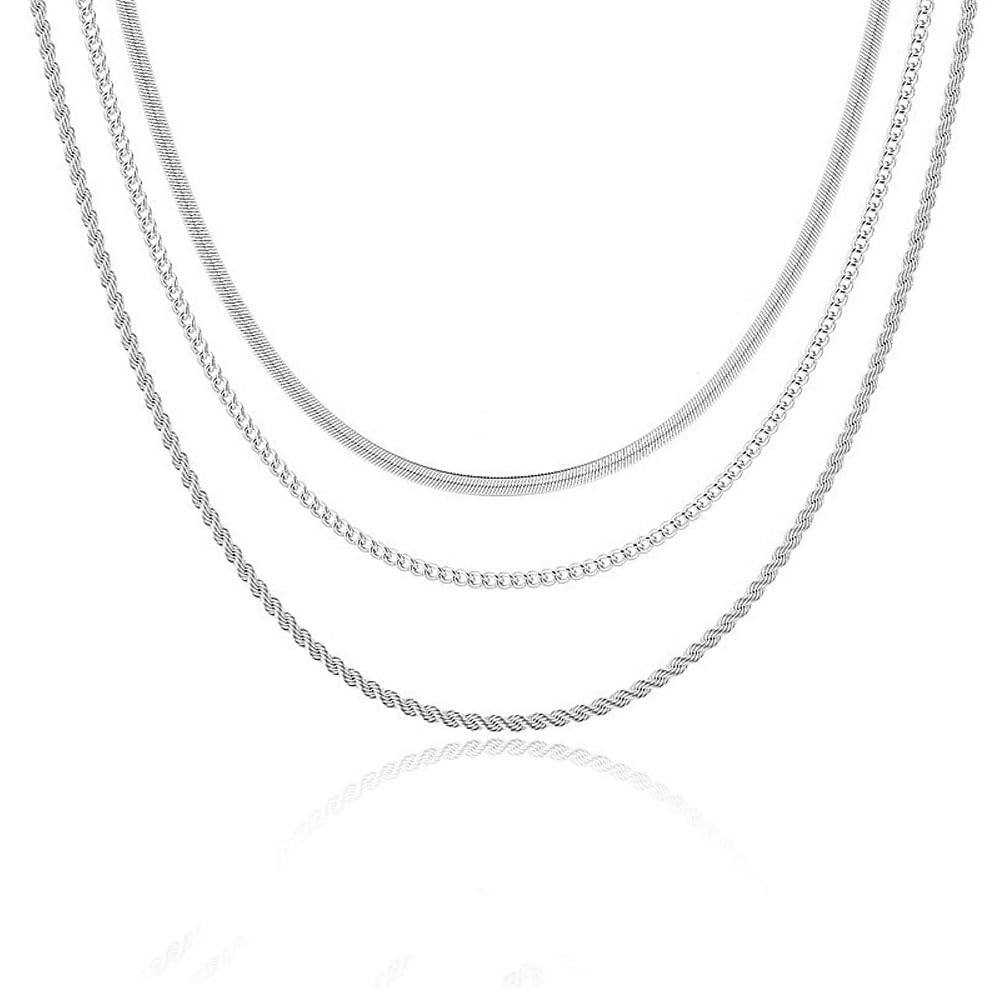 TERRIFI 3 Pieces Dainty Herringbone Necklace, Trendy Adjustable Alloy Layering Chokers Necklaces, Multilayer Precious Stylish Chain Pendant Birthday Christmas Jewelry Gift for Women Girls (Silver)