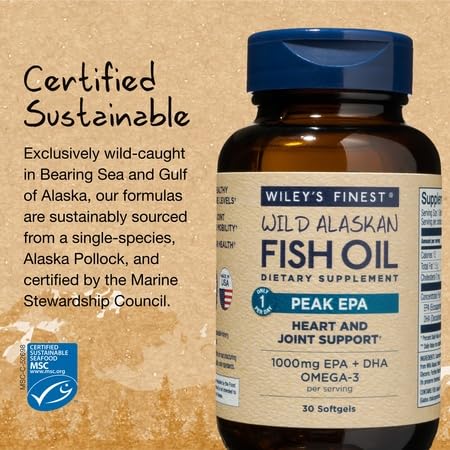Wiley's Finest Wild Alaskan Fish Oil Peak EPA - Triple Strength Peak EPA & DHA Supplement - 1000mg Fish Oil - Omega-3s for Joint Health Support - 30 Softgels (30 Servings) - Medaid International