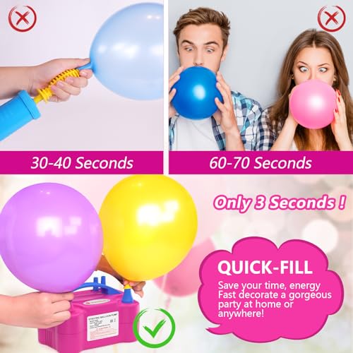 IDAODAN Electric Balloon Pump, Portable Electric Balloon Blower Machine Balloon Air Pump Dual Nozzle Rose Red 110V 600W Balloon Inflator for Party Decorations|B0DTT52MDK