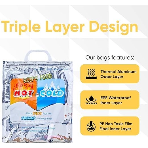 Hexar®Hot and Cold Bag, Reusable Insulated Bag Food Storage for Frozen Items & Hot Items Including Lunch Bags & Grocery Shopping Bags Reinforced Heavy Duty,Keeps Food Hot and Cold-Silver