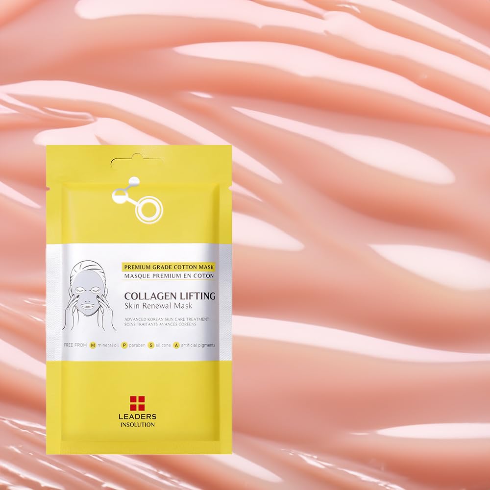 Leaders Insolution Collagen Lifting Skin Renewal Mask | Marine Collagen for Firmness and Elasticity Anti-Wrinkle, Sculpting Facial Sheet | Hydrating Serum for Smooth Skin (10 Sheets) - Medaid International