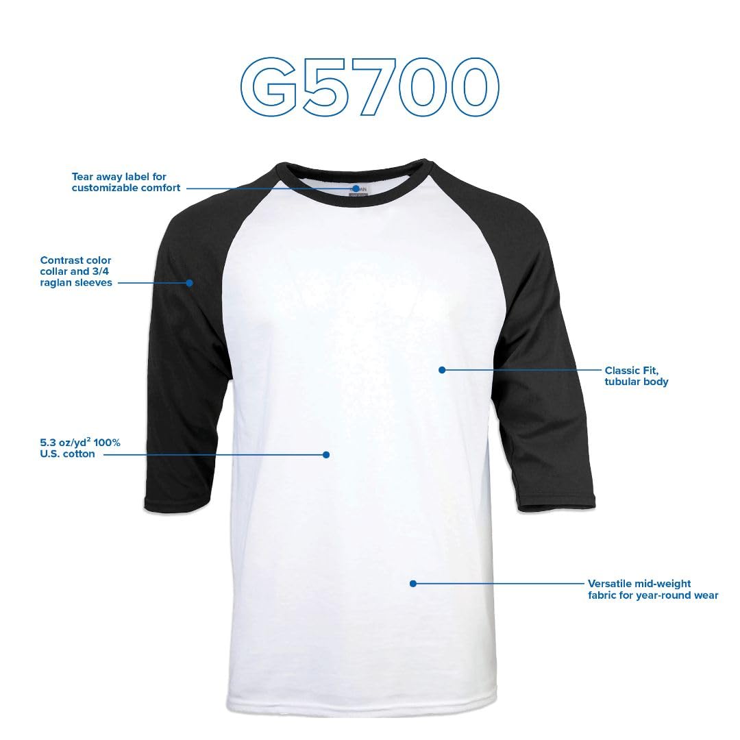 Gildan Adult Heavy Cotton 3/4 Raglan T-Shirt, Style G5700, 2-Pack, White/Red, 2X-Large - Medaid International