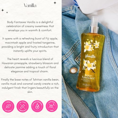 Body Fantasies Fragrance Body Spray, Vanilla, 8 Ounce - Medaid International