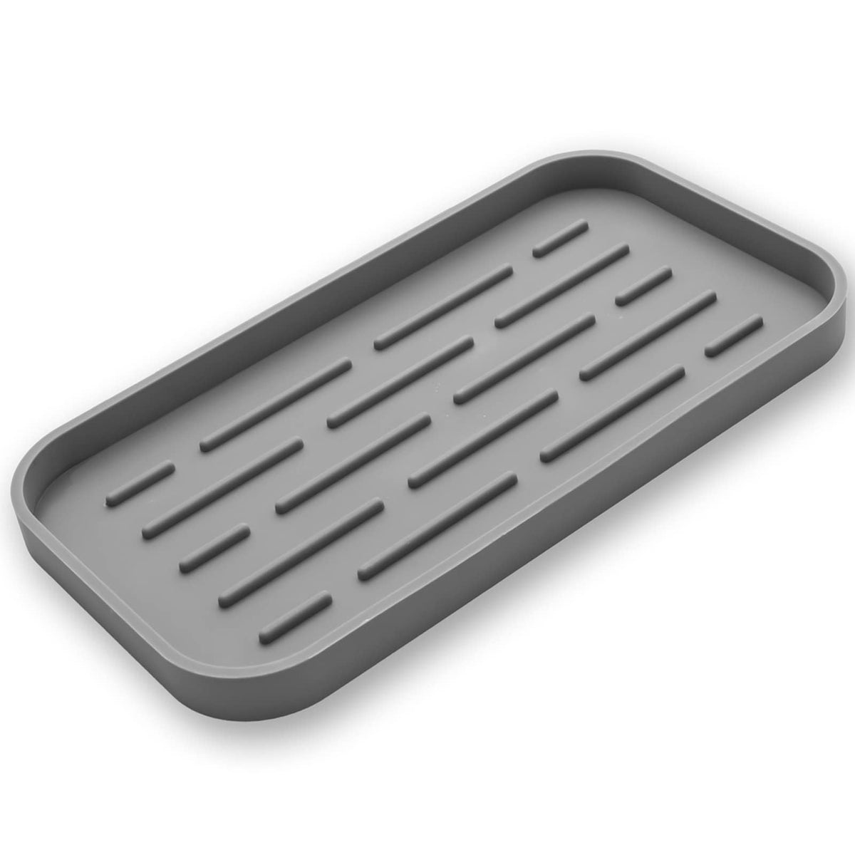 Terrifi Silicone Kitchen Sink Organizer Tray, Eco-Friendly Sponges Holder For Bathroom Counter Or Sink, Kitchen, Bathroom, Makeup, Trinkets, Cup (Grey, 10"×5.3")