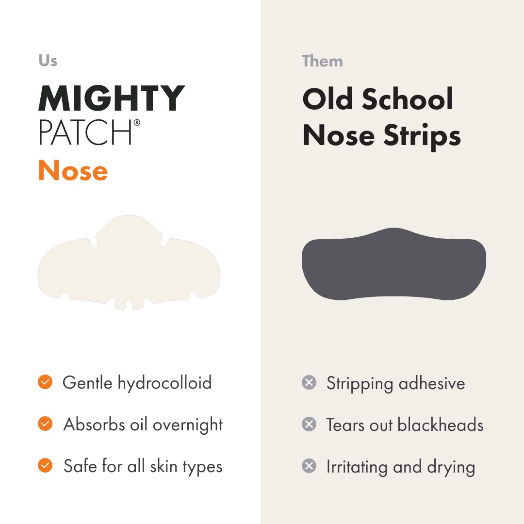 Mighty Patch Nose Pimple Patches from Hero Cosmetics, Large Hydrocolloid Pore Strips, Dermatologist Approved, Overnight, Pimple Stickers to Absorb Acne Nose Gunk, 10 Count - Medaid International