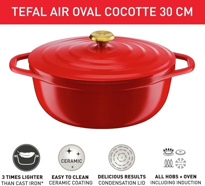 TEFAL AIR cast Set of 3 Casseroles 20, 24, 30x23cm Cast Aluminium Ceramic Coating Oven 250°C