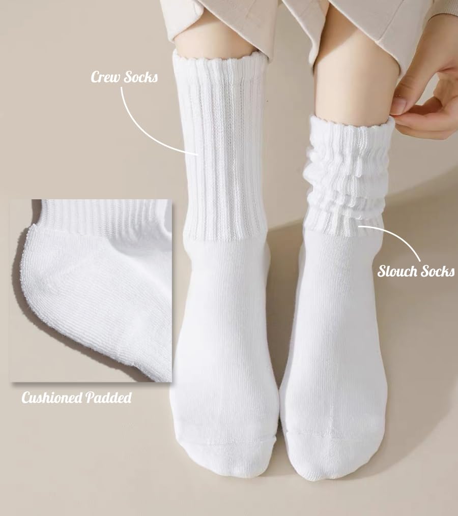 Fszsaa Women's Multipair Cotton Cushioned Athletic Retro Slouch Mid Calf Rib Tube Socks - Medaid International