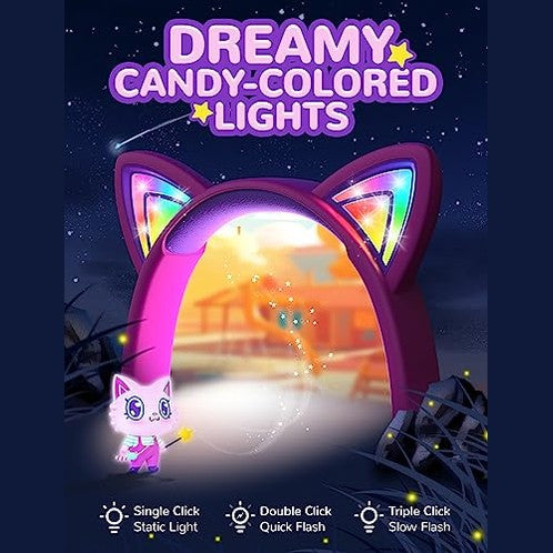 iClever - Cat Ear Kids Headphones with LED Lights, 85dBA Volume Limit, Foldable Design