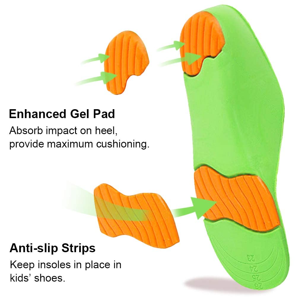 KASTWAVE Kids Orthotic Insoles - Arch Support Foam Inserts for Flat Feet & Plantar Fasciitis Relief, High Cushioning for Children (Sizes 36-39)