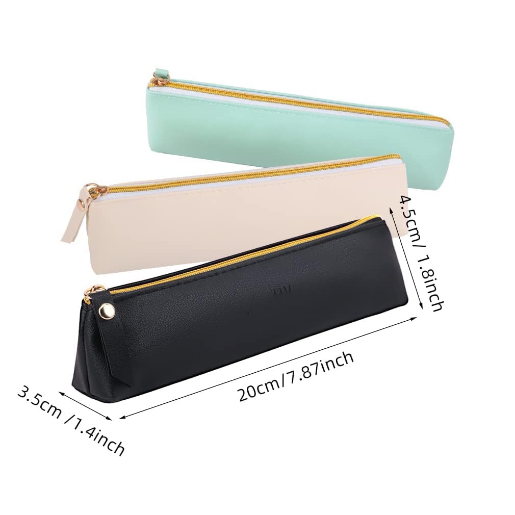 Terrifi Pu Leather Pencil Case, Small Simple Pouch, Makeup Cosmetic Waterproof Organizer Storage Bag For Women Men (4Pcs, 4 Colors)
