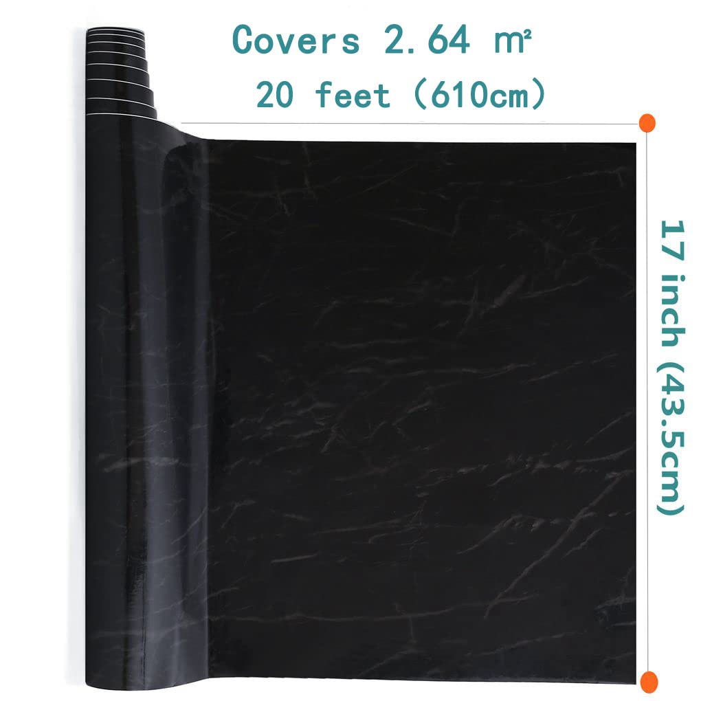 Arthome WALL DECOR Marble Contact Paper,Peel and Stick Wallpaper, Self Adhesive Easy to Clean, Vinyl Film for Furniture Countertop Wall Covering(Black Marble 17x240) - Medaid International