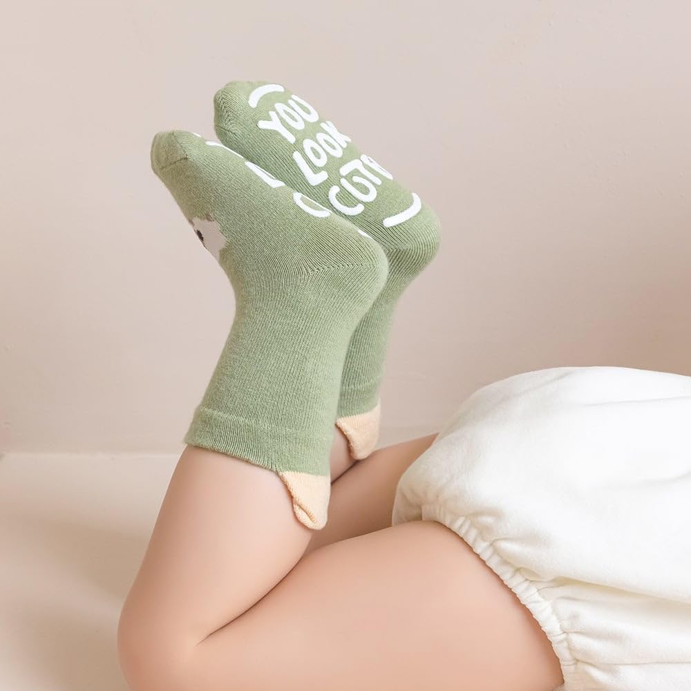 Baby & Toddler Non-Slip Crew Socks with Grippers, KASTWAVE Soft and Comfortable Socks for Infants, Toddlers, and Kids, Ideal for Everyday Wear and Safety