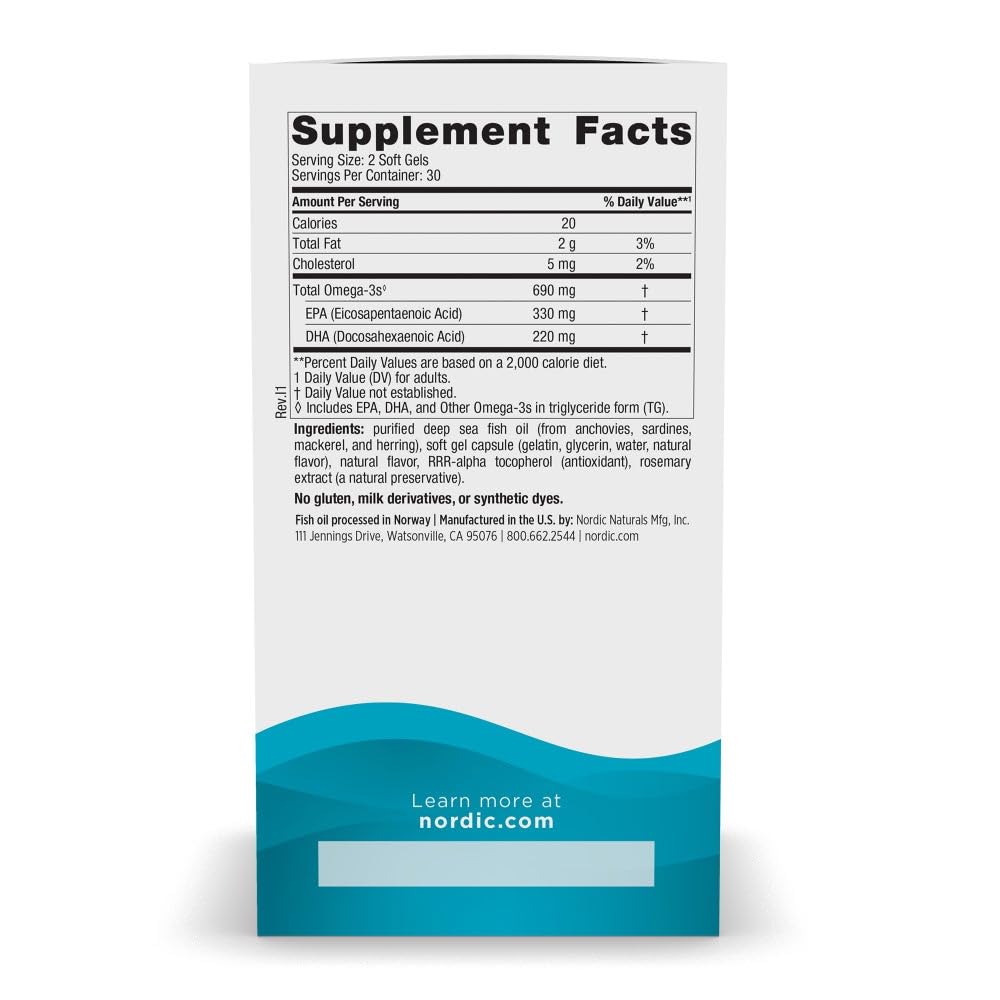 Nordic Naturals Omega-3, Lemon Flavor - 60 Soft Gels - 690 mg Omega-3 - Fish Oil - EPA & DHA - Immune Support, Brain & Heart Health, Optimal Wellness - Non-GMO - 30 Servings - Medaid International