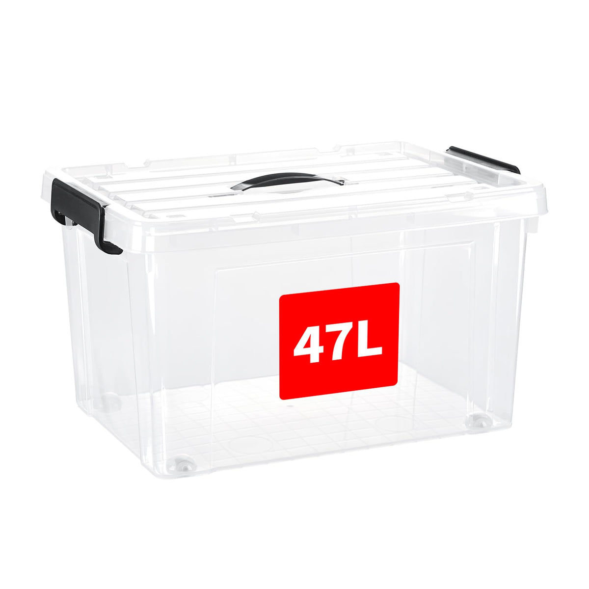SKY-TOUCH 100 Liters Clear Plastic Storage Box with Lockable Lid & Wheels,Plastic Organizer Bin with Handles,for Storing Clothes, Toys, Tools,70x51x43cm,1pcs XL Large Size