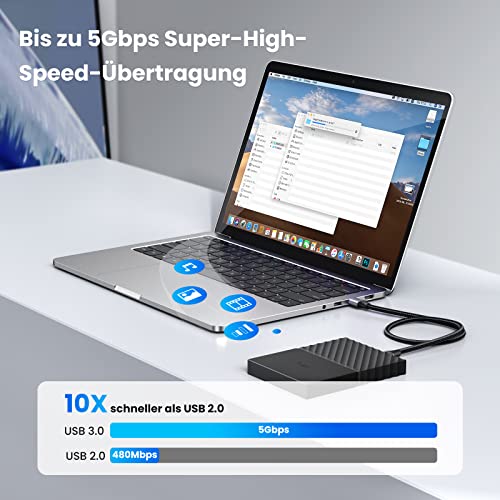 UGREEN - USB 3.0 Cable 5 Gbps Super Speed, Nylon, 3M Length, Compatible with Printers & Laptops