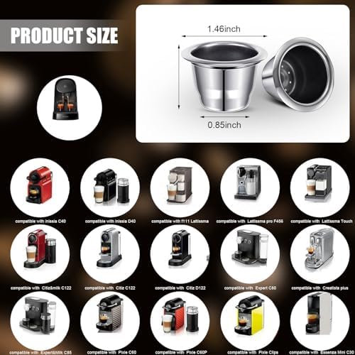 Didaey Reusable Espresso Capsules Stainless Steel Refillable Coffee Pods Reusable Espresso Pods with Aluminum Foil Seals Stickers Lids Compatible with Nespresso Machines (6 Cups, 204 Lids)|B0BGPT7T9H