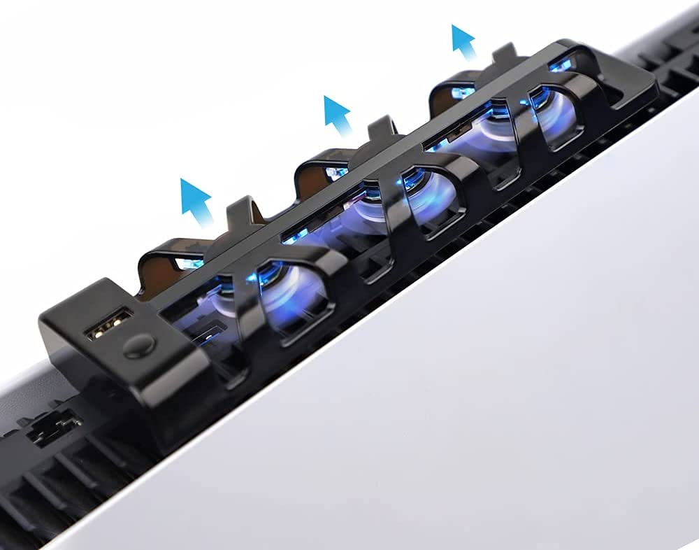 KASTWAVE PS5 Cooling Fan Horizontal Compatible With PlayStation 5 Disc & Digital Edition Console - Includes Light, Switch and USB Output Port