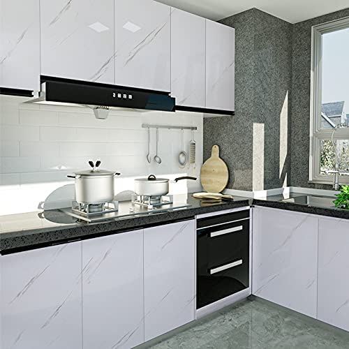 Glossy Marble Paper Granite Gray/White Wallpaper Peel and Stick Wallpaper Self Adhesive Removable Wallpapers 15.8″ ×118″ Waterproof Countertop Paper for Cabinet Countertop Furniture Kitchen Viny Film - Medaid International