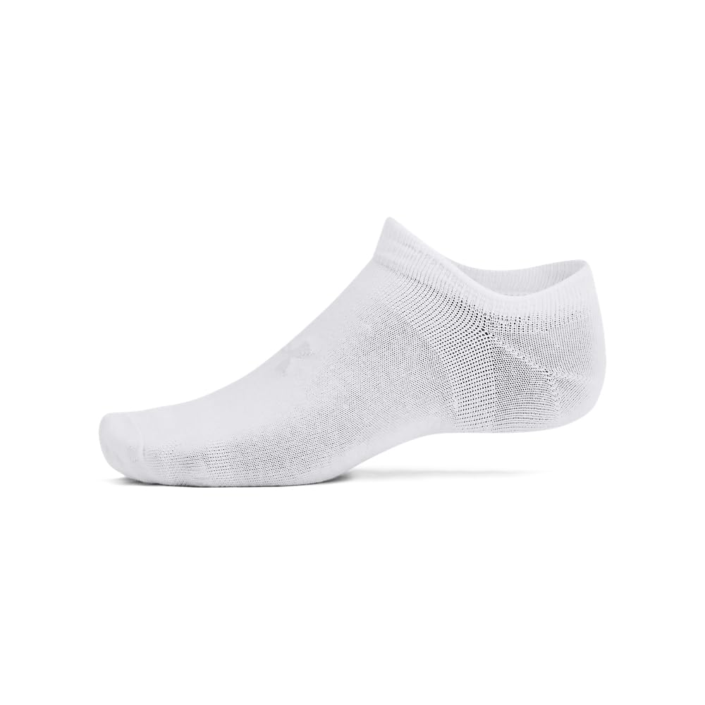 Under Armour Unisex-Adult Essential No Show Socks 6 Pack, (100) White/White/Halo Gray, Large - Medaid International