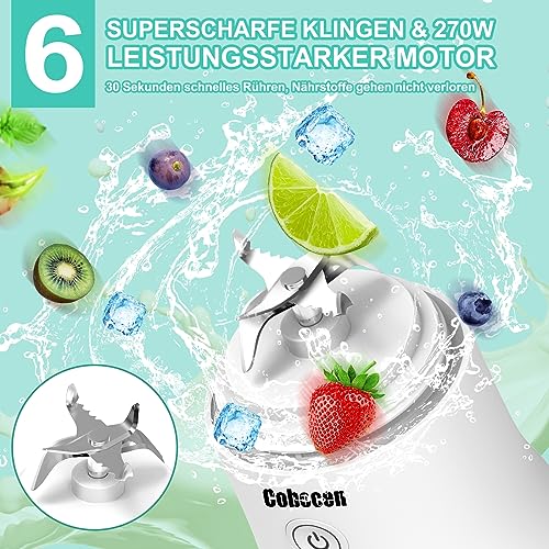 Amicool - Portable Blender with 6 Stainless Steel Blades, USB Rechargeable, 600ml Capacity