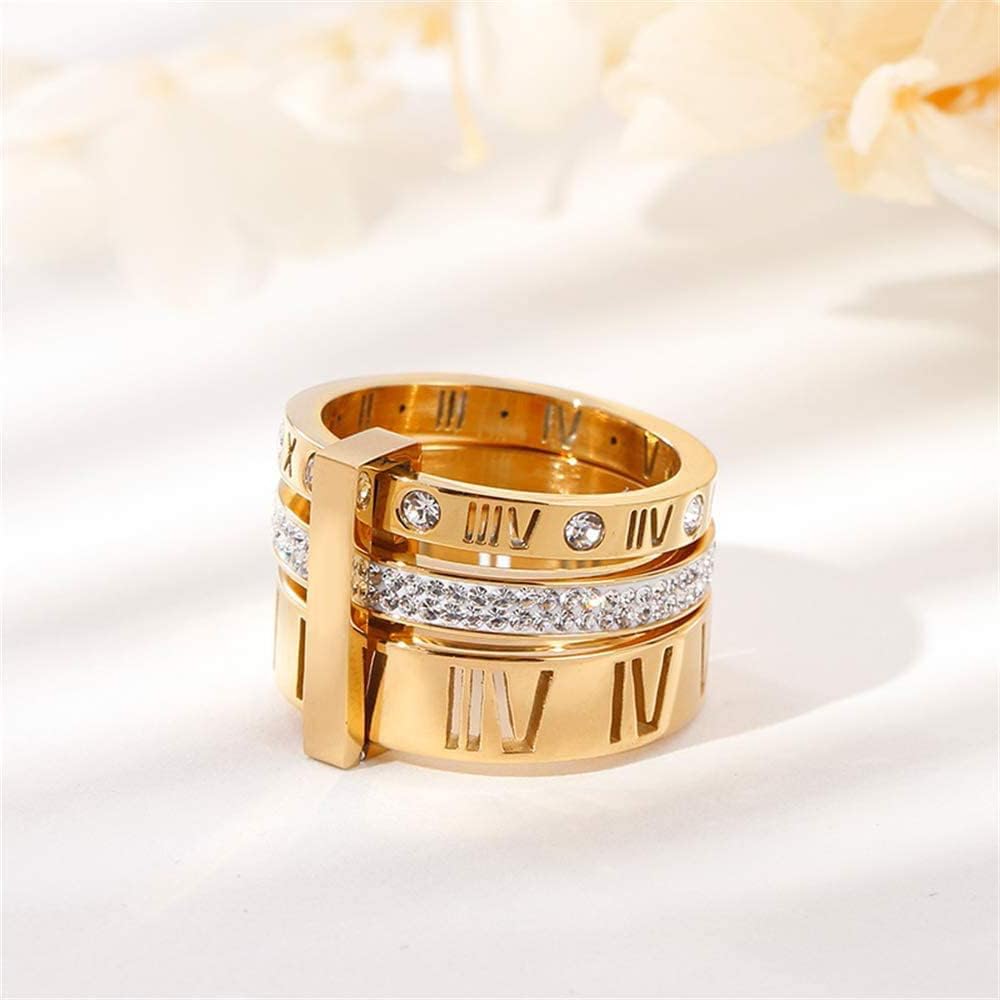 TERRIFI Stainless Steel Zirconia Rings for Women Girls Roman Numeral 3 in 1 Spinner Gold Weeding Ring Band, Women's Gold Wedding Band