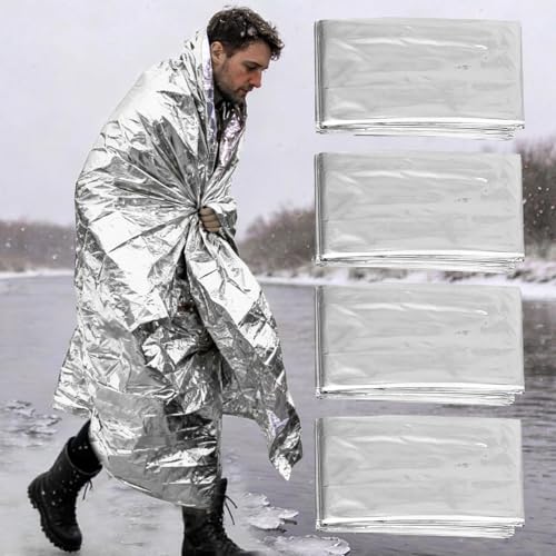 4-Pack Reflective Mylar Emergency Thermal Blankets Compact Survival Blankets for Outdoor, Hiking, Camping, First Aid