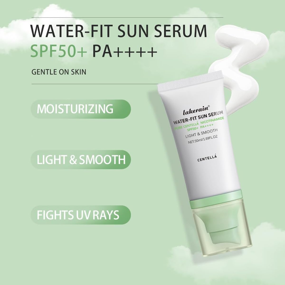 2PCS Centella Sunscreen SPF 50,Face Sun Screen Long-Lasting Protection,Madagascar Sunscreen,NO White Cast - Dry Oily Skincare,Moisturizing Non-Sticky Centella Water-Fit Sun Serum for All Skin. (Green) - Medaid International
