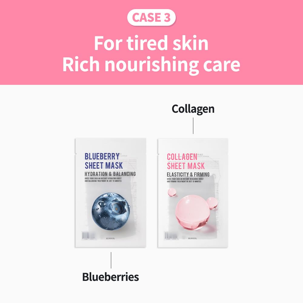 EUNYUL Purity Korean Collagen Face Mask for Skincare 8 Types x 1 Set Hydrating and Nourishing - Medaid International