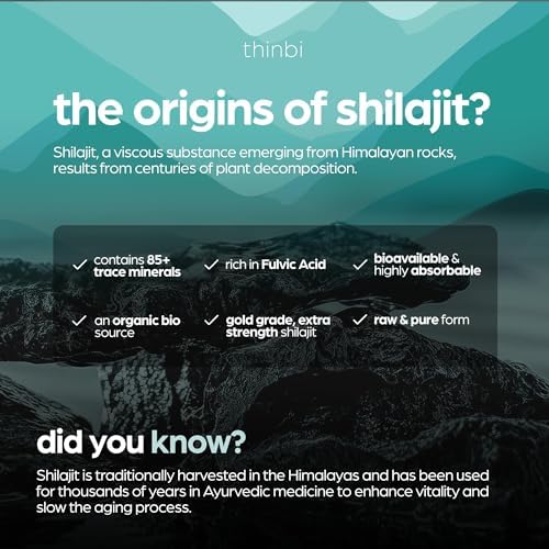 Thinbi Pure Himalayan Shilajit Organic Capsules with Fulvic Acid & Trace Minerals - 90 Count - Medaid International