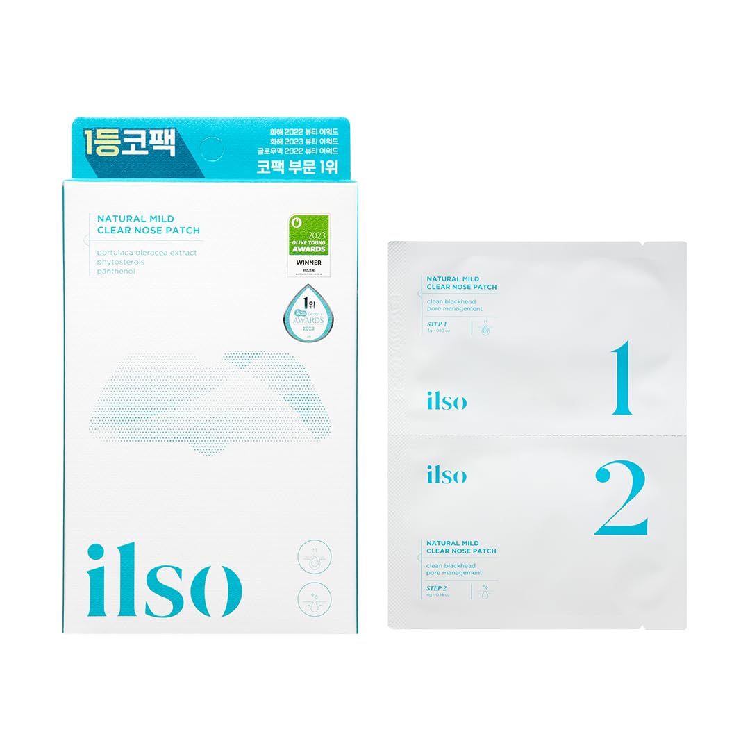 ilso Natural MILD Clear Nose Patch/Blackhead Remover for Nose/Targets PORES & PIMPLES/Facial Skin Care/Dermatologist Approved/Korean Skin Care to Absorb Acne Nose GUNK (5 PCS) - Medaid International