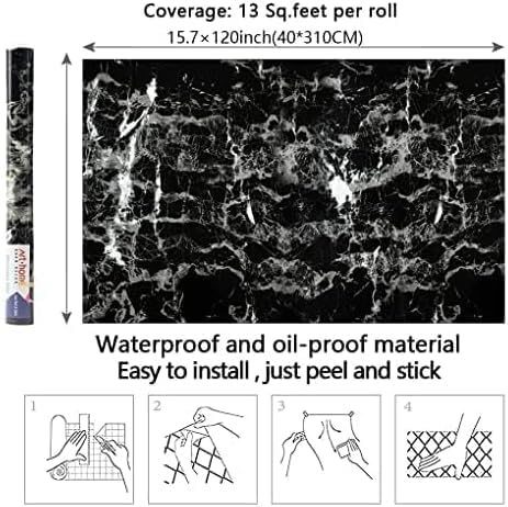 Arthome Black Marble Contact Paper, Peel and Stick Black Paper, Self Adhesive Wallpaper (Black Sliver, 15.7"x120") - Medaid International