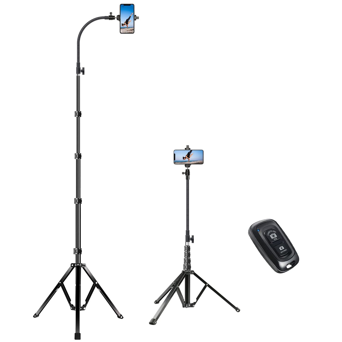 Elitehood 81" Tall Flexible Tripod Stand for iPhone with 17in Adjustable Gooseneck with Remote Compatible with iPhone 13 Pro Max / 13 Pro / 12 Pro Max, Android Phone - Medaid International