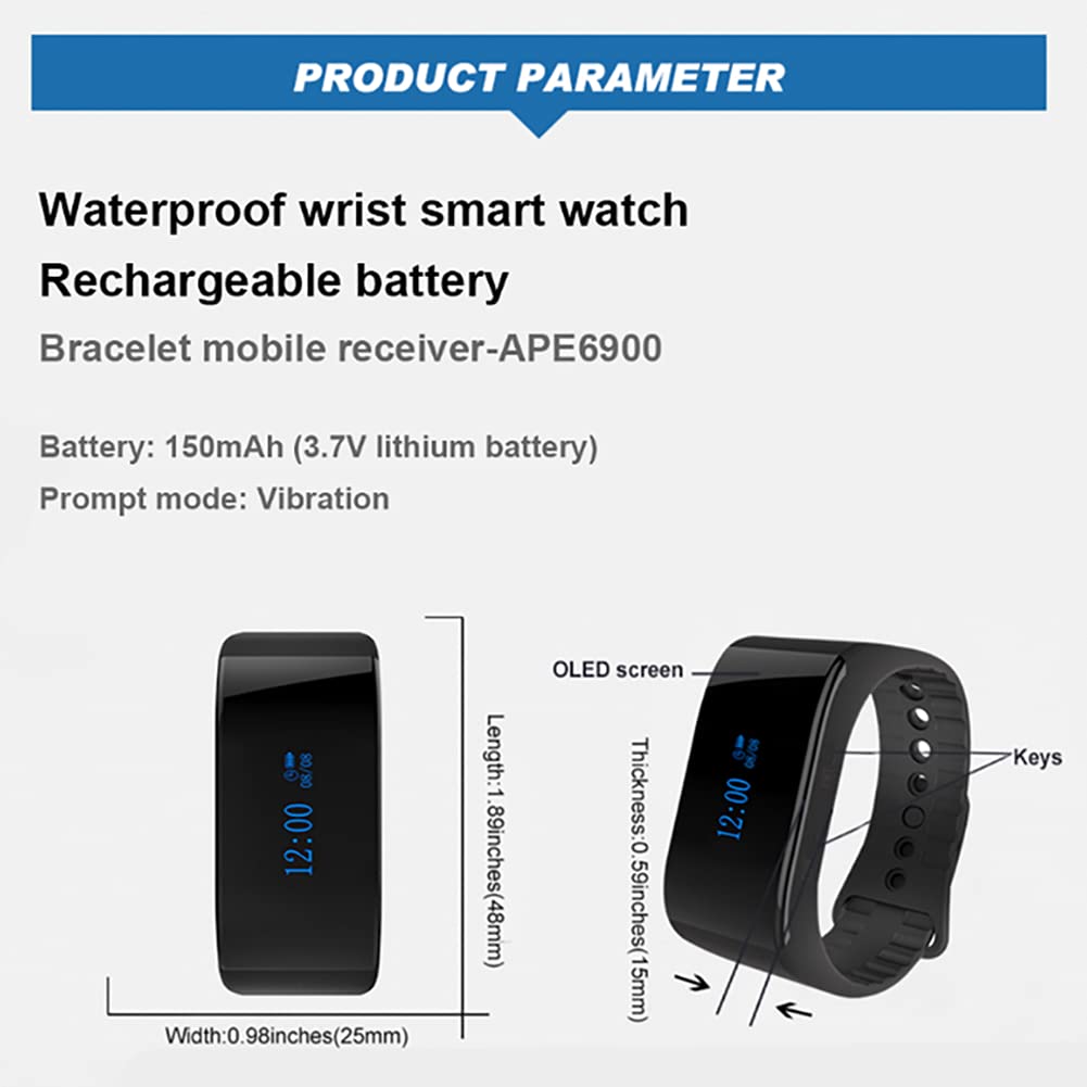 SINGCALL Wireless Calling System Wireless Pager Calling System, Restaurant Paging Systems,Rechargeable Waterproof Watch Receiver APE6900 - Medaid International