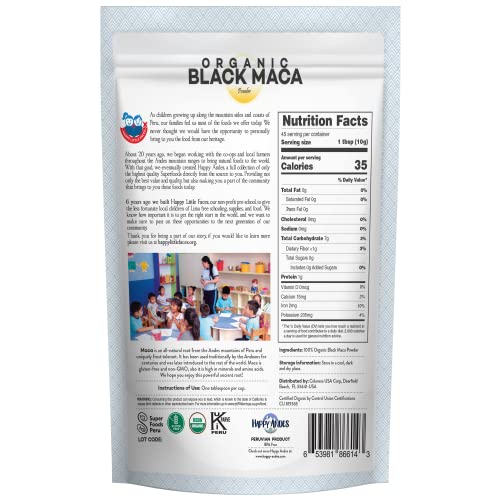 Happy Andes Organic Black Pure & Raw Maca Root Powder Non-GMO, USDA for Energy & Fitness, Performance & Mood for Men & Women, Gluten Free, Peruvian Superfood, Blue, 16 oz - Medaid International